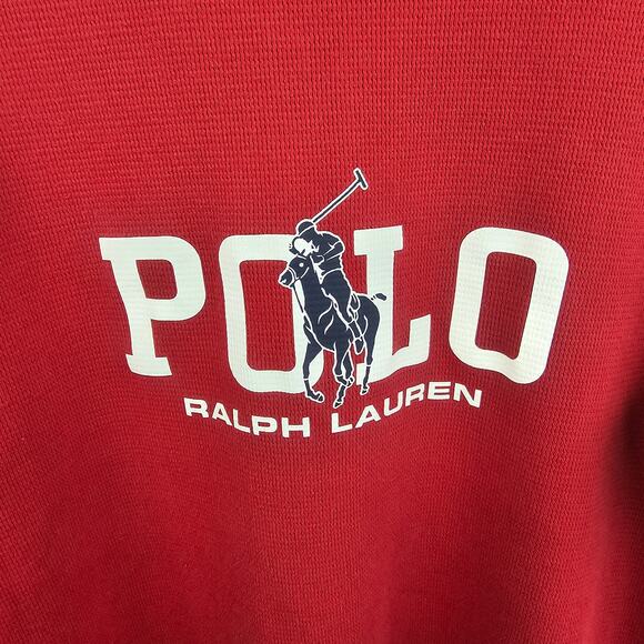 Polo Ralph Lauren Red Thermal Shirt Large Long Sleeve Logo Cotton Blend - Picture 2 of 6